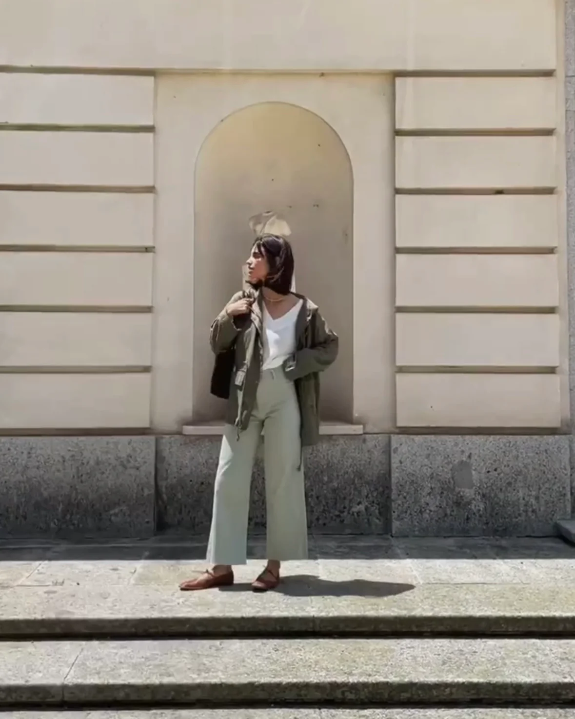 Pantalón verde denim culotte T.36